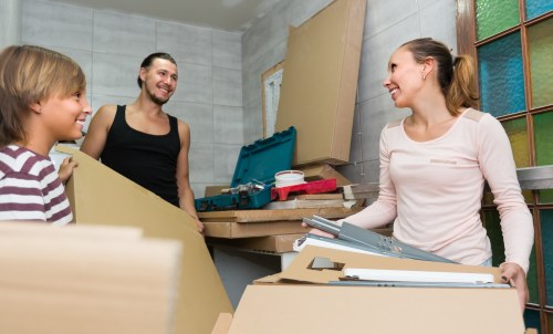 Office relocation planning in Bishopsgate with moving boxes and workstations